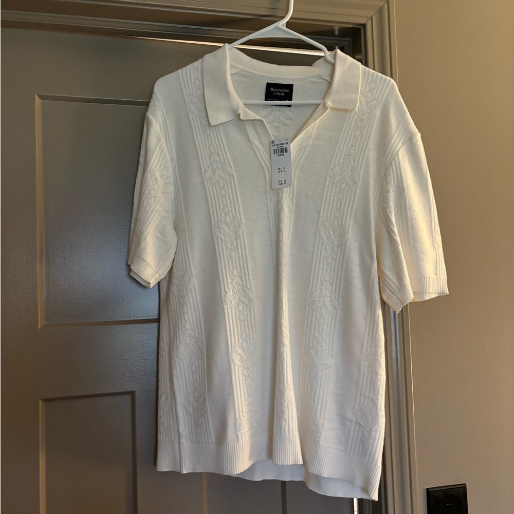 Abercrombie & Fitch Cream Knit Polo Shirt
